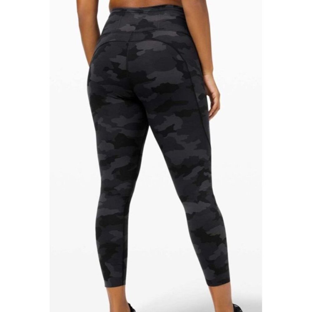 Lululemon Sz 4 Leggings Fast Free 25" Incognito Camo Grey Athletic Running gym